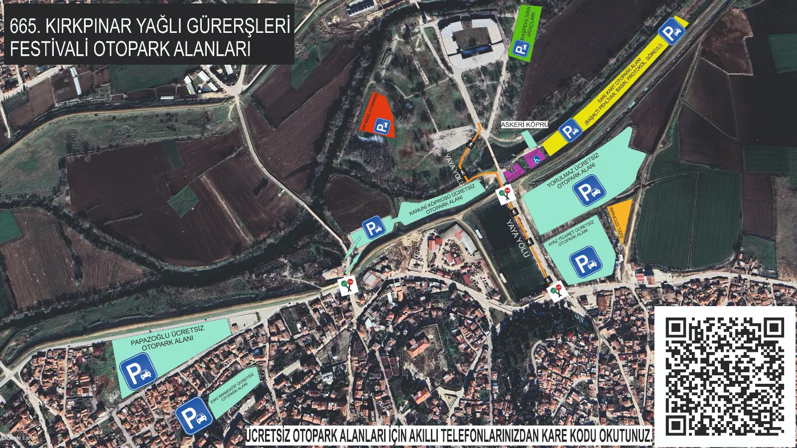 665. KIRKPINAR YAĞLI GÜREŞLERİ FESTİVALİ İÇİN ÜCRETSİZ OTOPARK ALANLARI DUYURULDU
